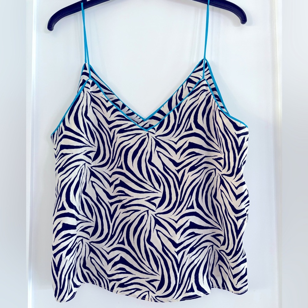 Topshop Zebra Print Cami Top Size 10 NWT Y2K Blue Trim Animal Print